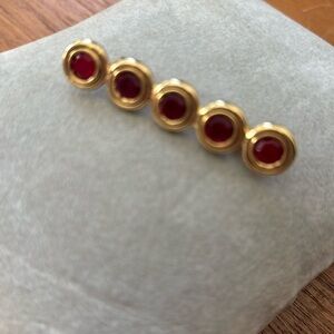 Beautiful ruby red stone bar pin gold tone